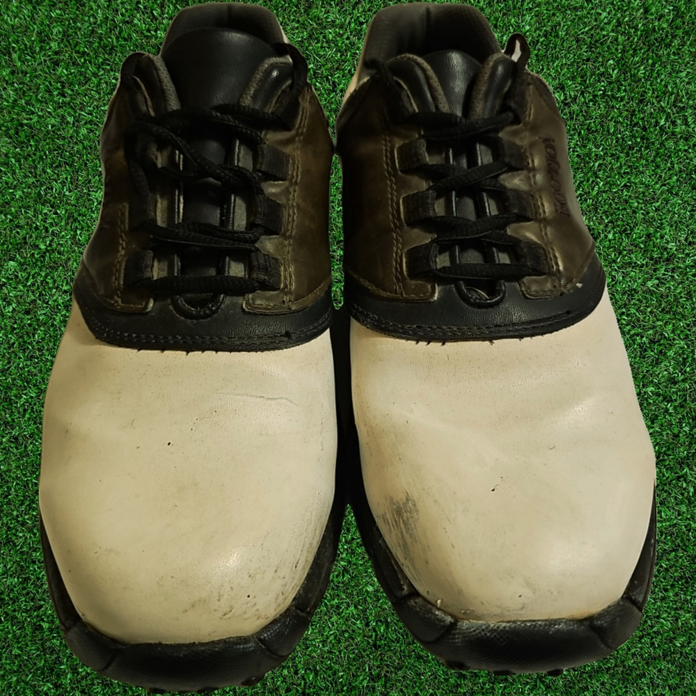 FootJoy Golf Shoes US Men's Size 9.5 Wide White & Brown Oxford GreenJoys 45516